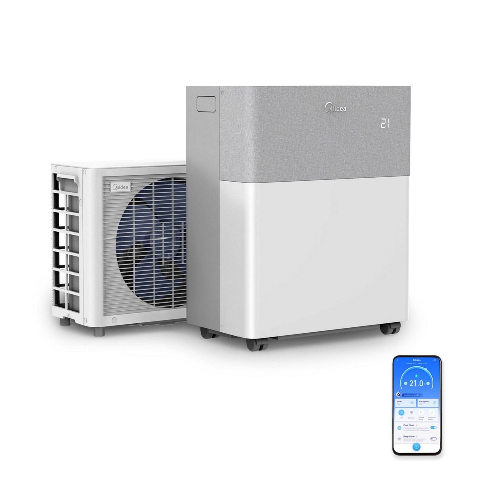 Midea PortaSplit-E Mobile Air Conditioner, Cooling A++/Heating A+, 12000 BTU 3.5 kW, Mini Split Air Conditioning, Peach, for Rooms up to 42 m² / 105 m³, Only 39 dB(A) in Silent Mode [Energy Class A++]