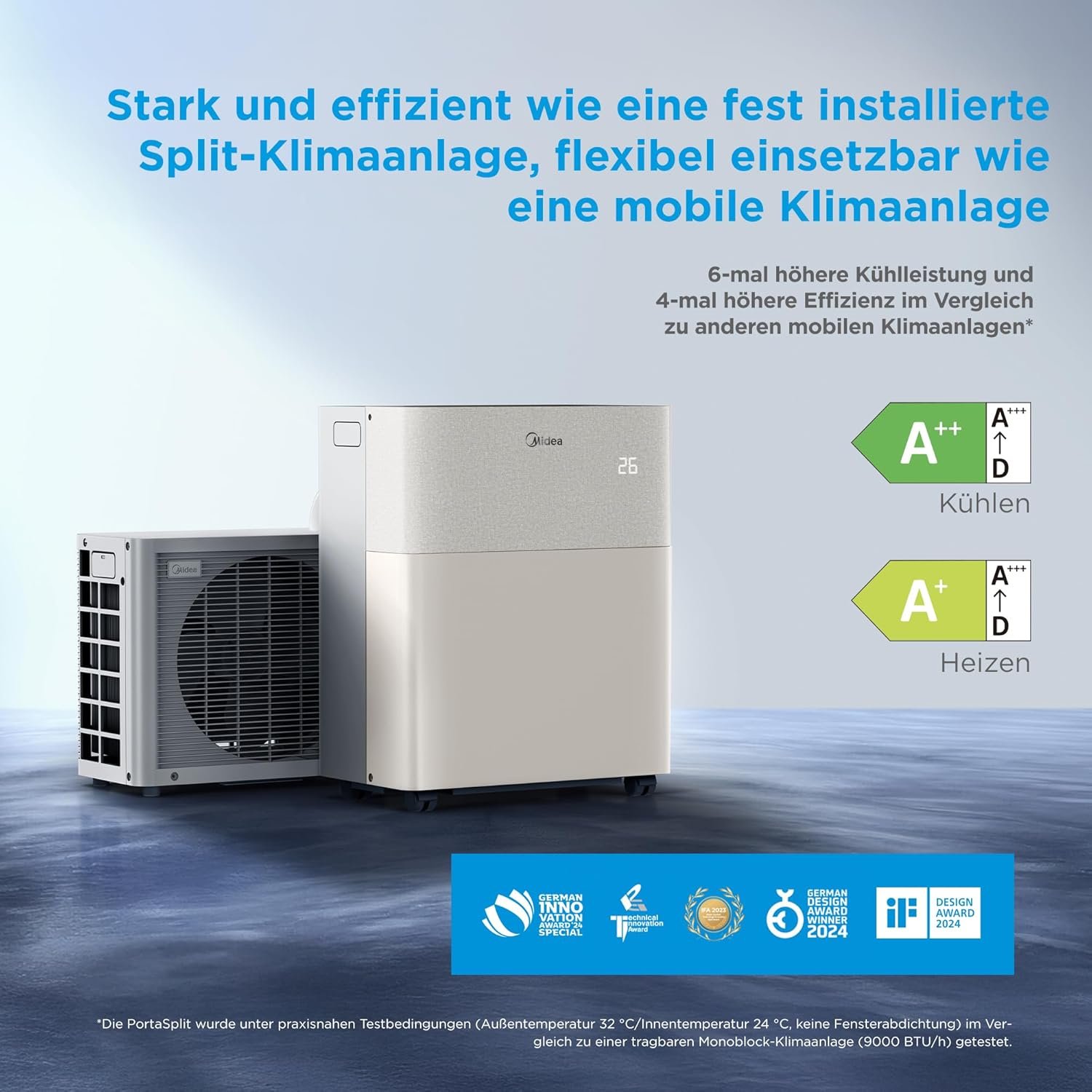 Midea PortaSplit-E Mobile Air Conditioner, Cooling A++/Heating A+, 12000 BTU 3.5 kW, Mini Split Air Conditioning, Peach, for Rooms up to 42 m² / 105 m³, Only 39 dB(A) in Silent Mode [Energy Class A++]