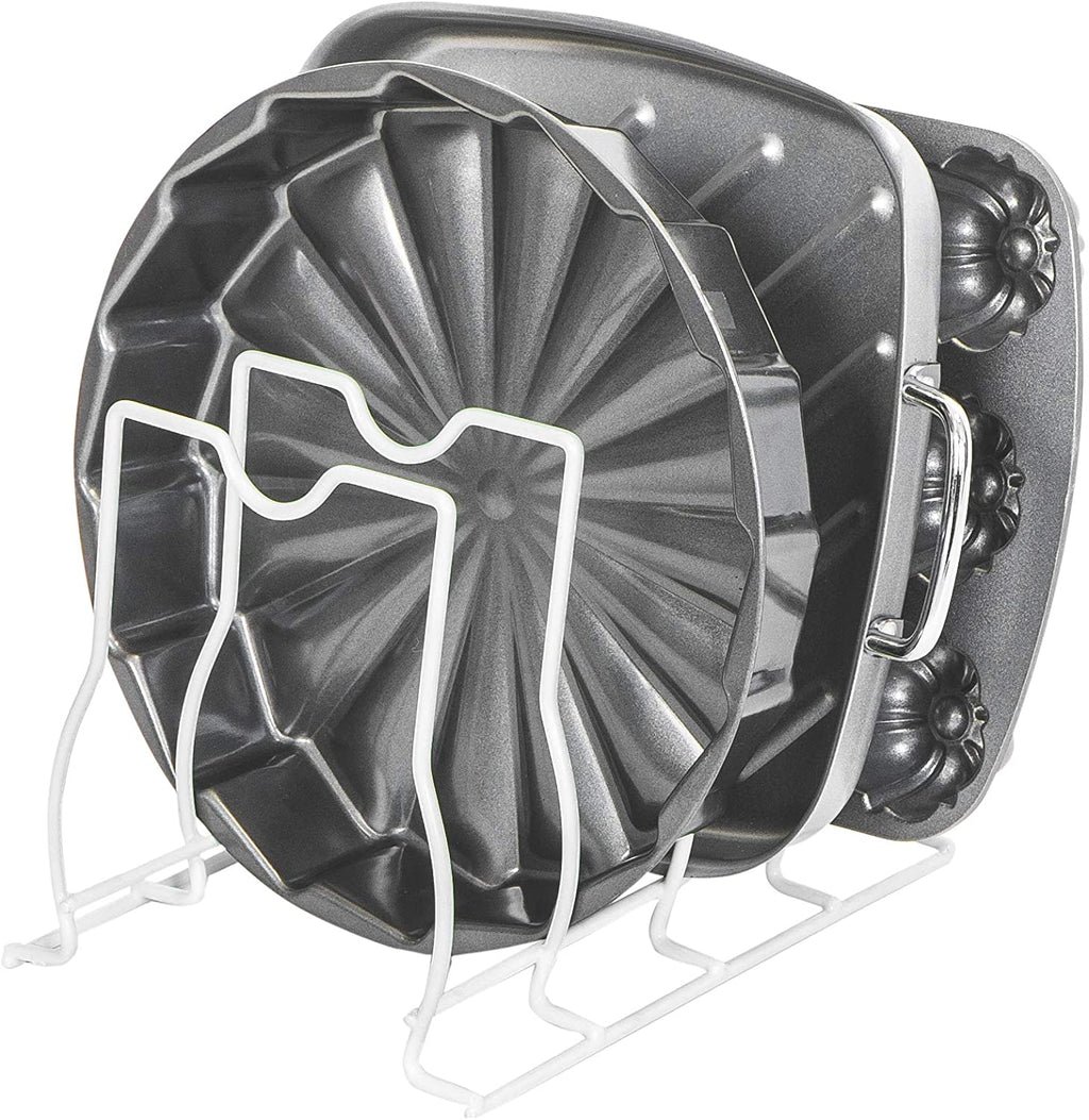 Bakeware and Lid Storage Rack with 4-Compartment Dividers