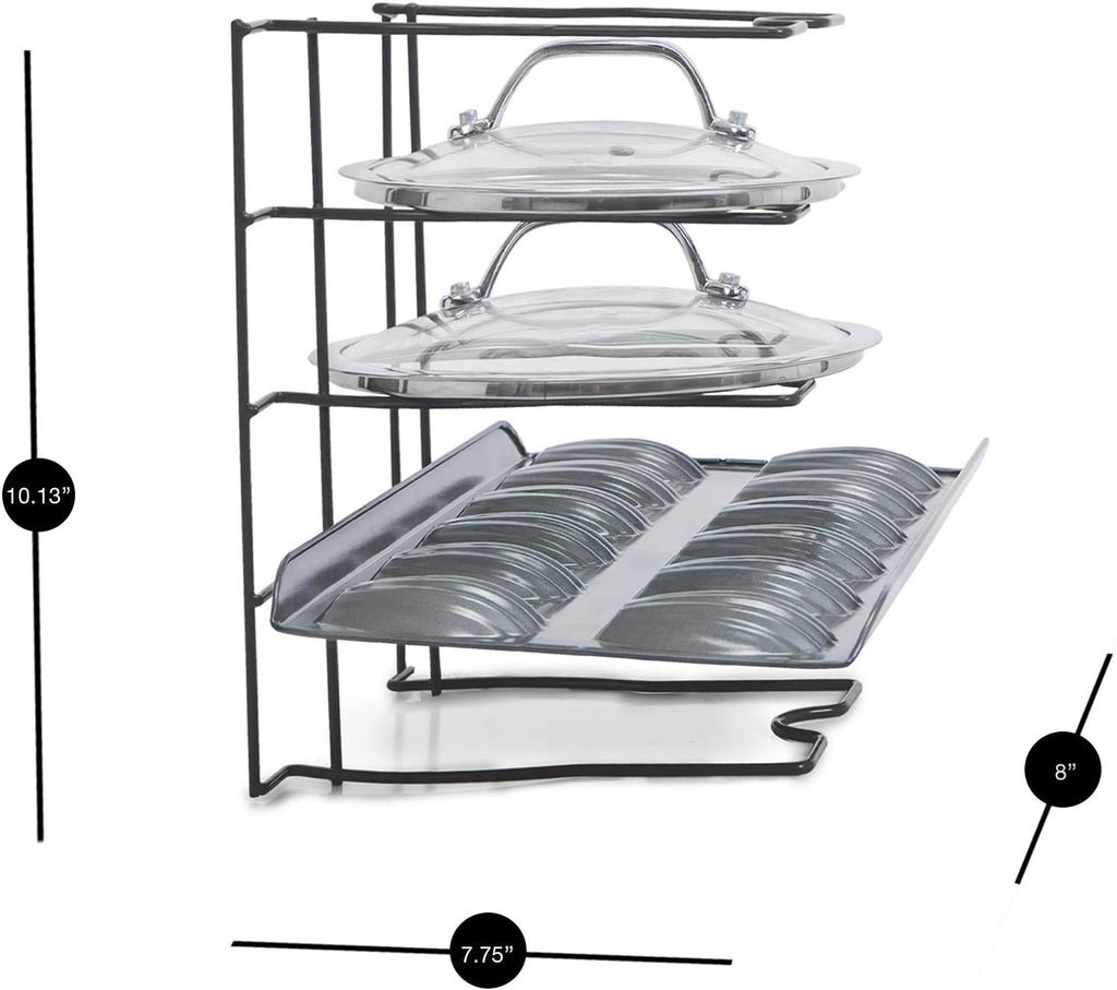 Bakeware and Lid Storage Rack with 4-Compartment Dividers