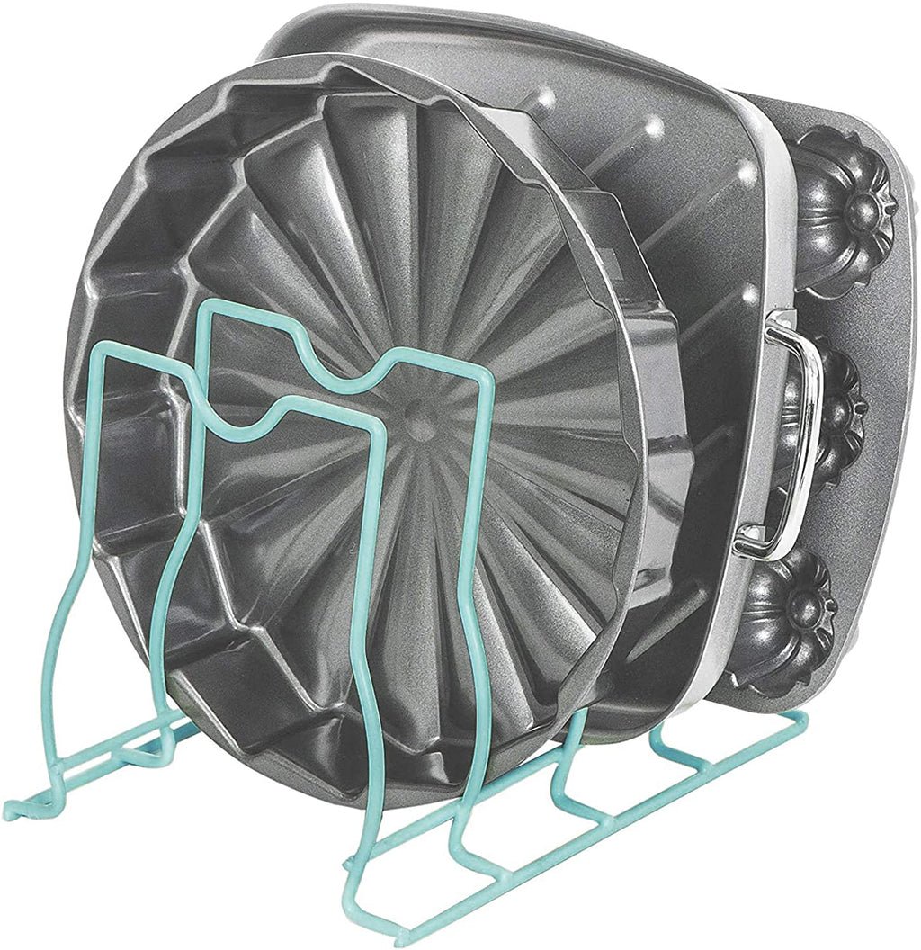 Bakeware and Lid Storage Rack with 4-Compartment Dividers