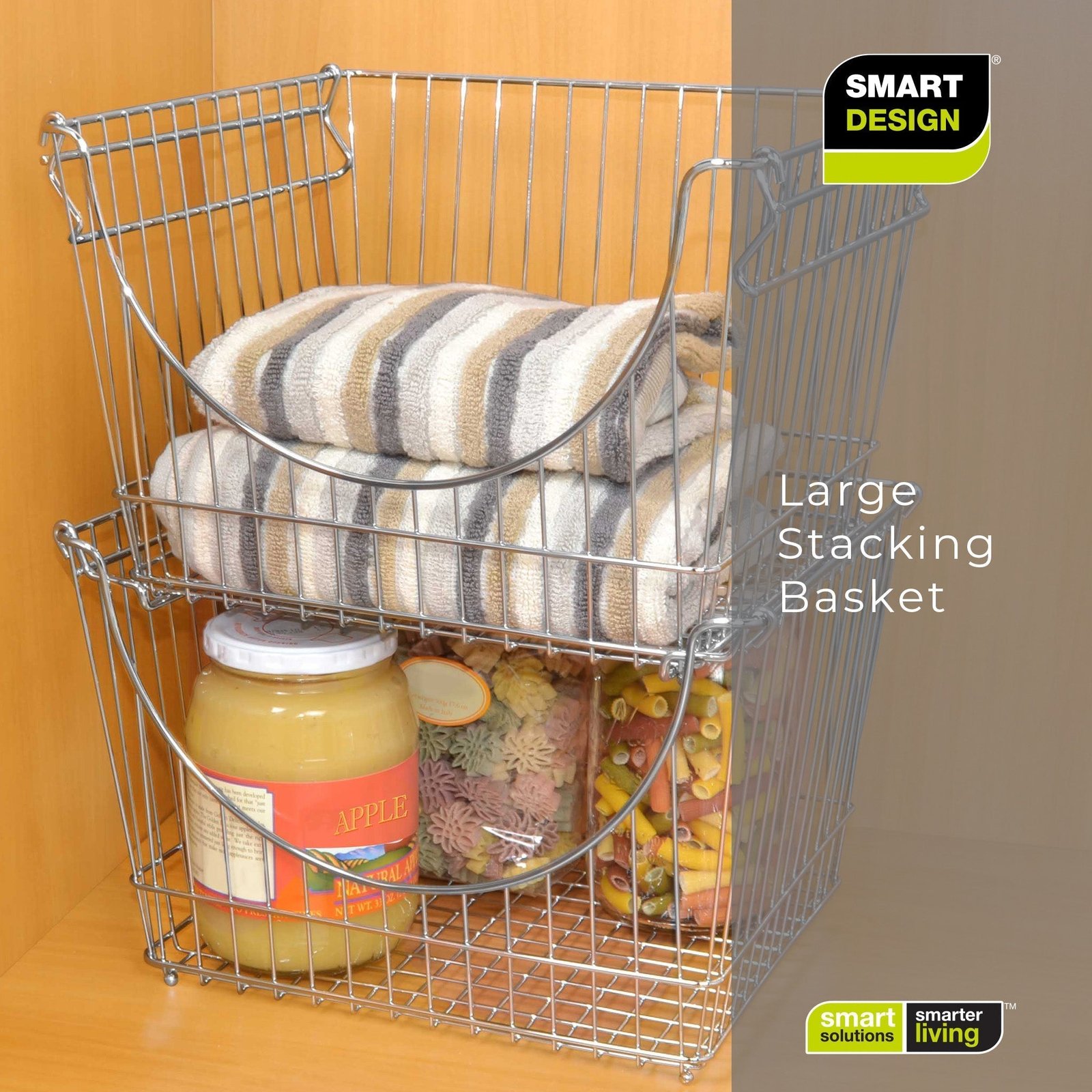 Large Metal Wire Stacking Baskets with Handles