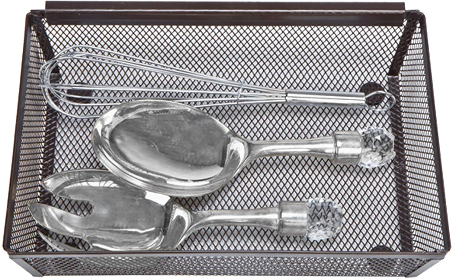 Steel Mesh Drawer Organizer with Interlocking Ends – 15" x 6" – Silver
